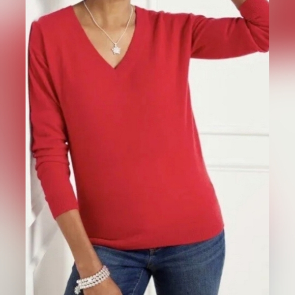 Basic Edition Luxurious Yarns Women's 100%Acryl V - Neck Sweater Soft Red Large - Picture 1 of 16
